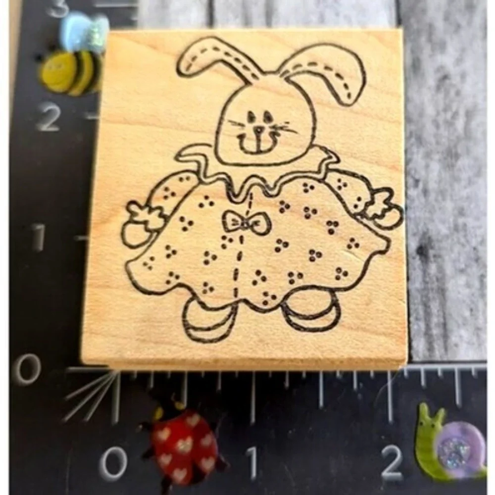 Cowtown Bunny Doll Stitched Toy Rabbit Rubber Stamp Wood #D62